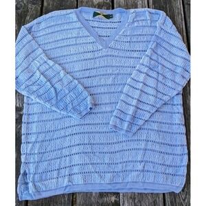 525 America Women's Sweater‎ Periwinkle Blue Size M/L Open Knit Striped Chenille